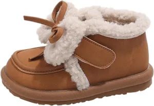 Toddler Kids Cotton Fleece Ankle Boots Winter Fashion Cute Bowknot Fr ining Comfy Soft Warm Girls Fall Boots Size 1