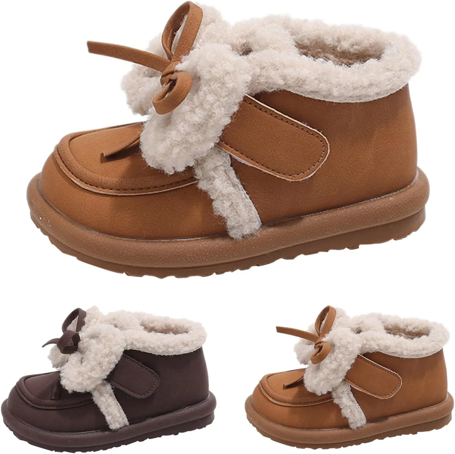 Toddler Kids Cotton Fleece Ankle Boots Winter Fashion Cute Bowknot Fr ining Comfy Soft Warm Girls Fall Boots Size 1