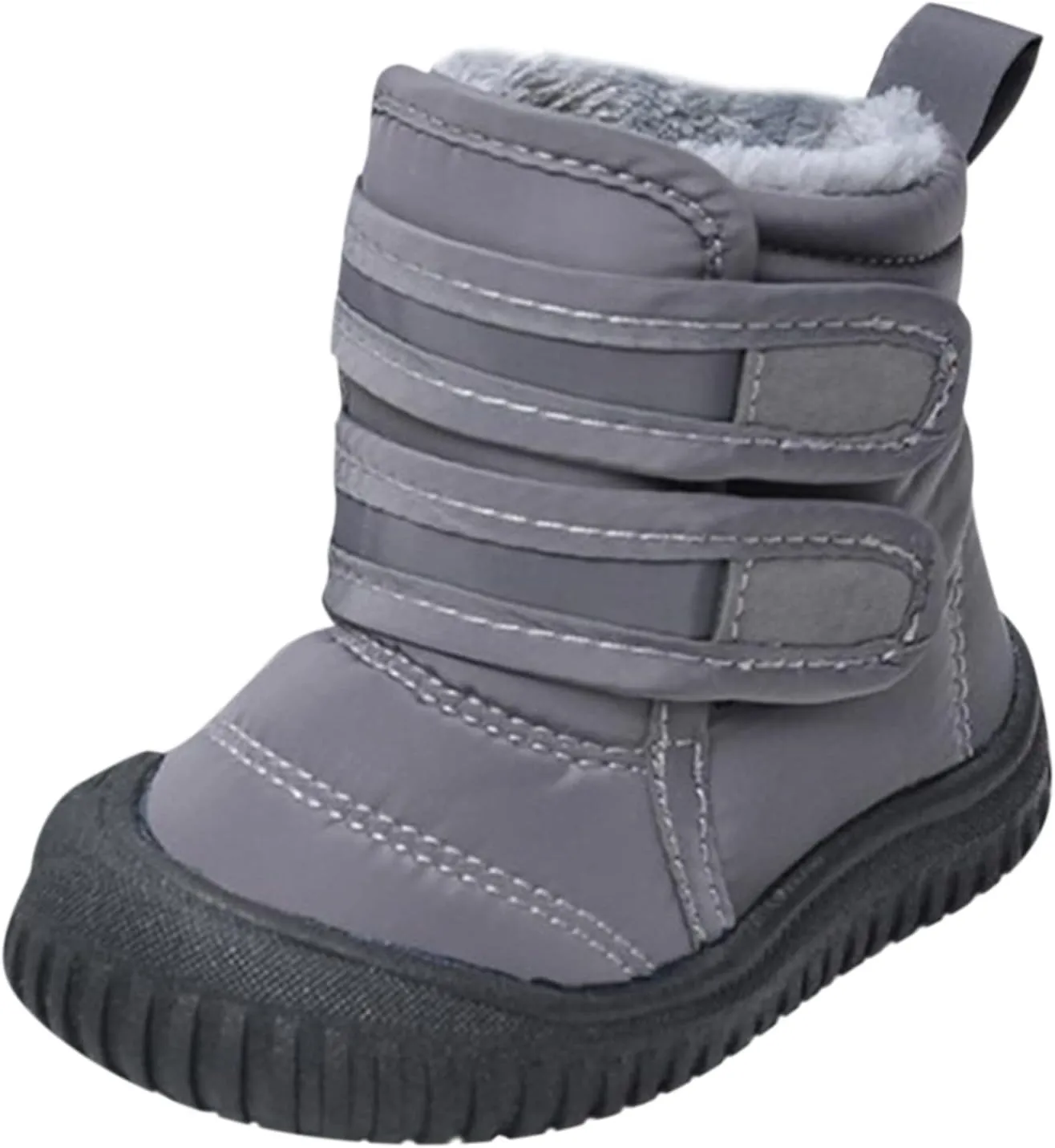 Toddler Snow Boots Double Strap Winter Warm Shoes Baby Faux Fur Lined Soft Fleece Booties with Non-Slip Rubber Sole