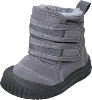 Toddler Snow Boots Double Strap Winter Warm Shoes Baby Faux Fur Lined Soft Fleece Booties with Non-Slip Rubber Sole