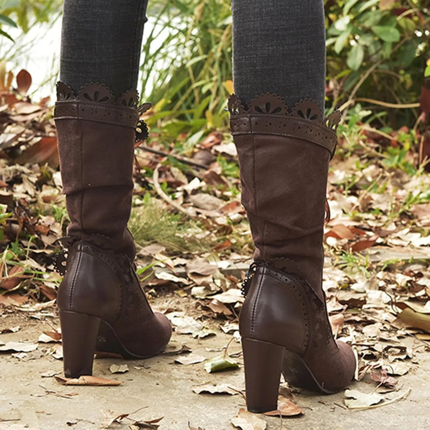 Victorian Boots for Women - Casual Lace Up Renaissance Mid Heels Vintage Halloween Cosplay Witch Shoes
