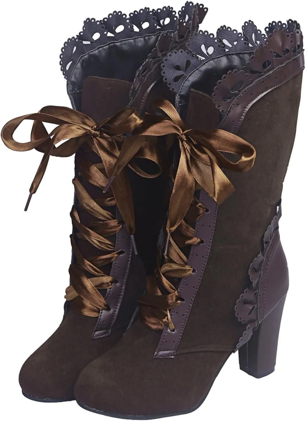 Victorian Boots for Women - Casual Lace Up Renaissance Mid Heels Vintage Halloween Cosplay Witch Shoes