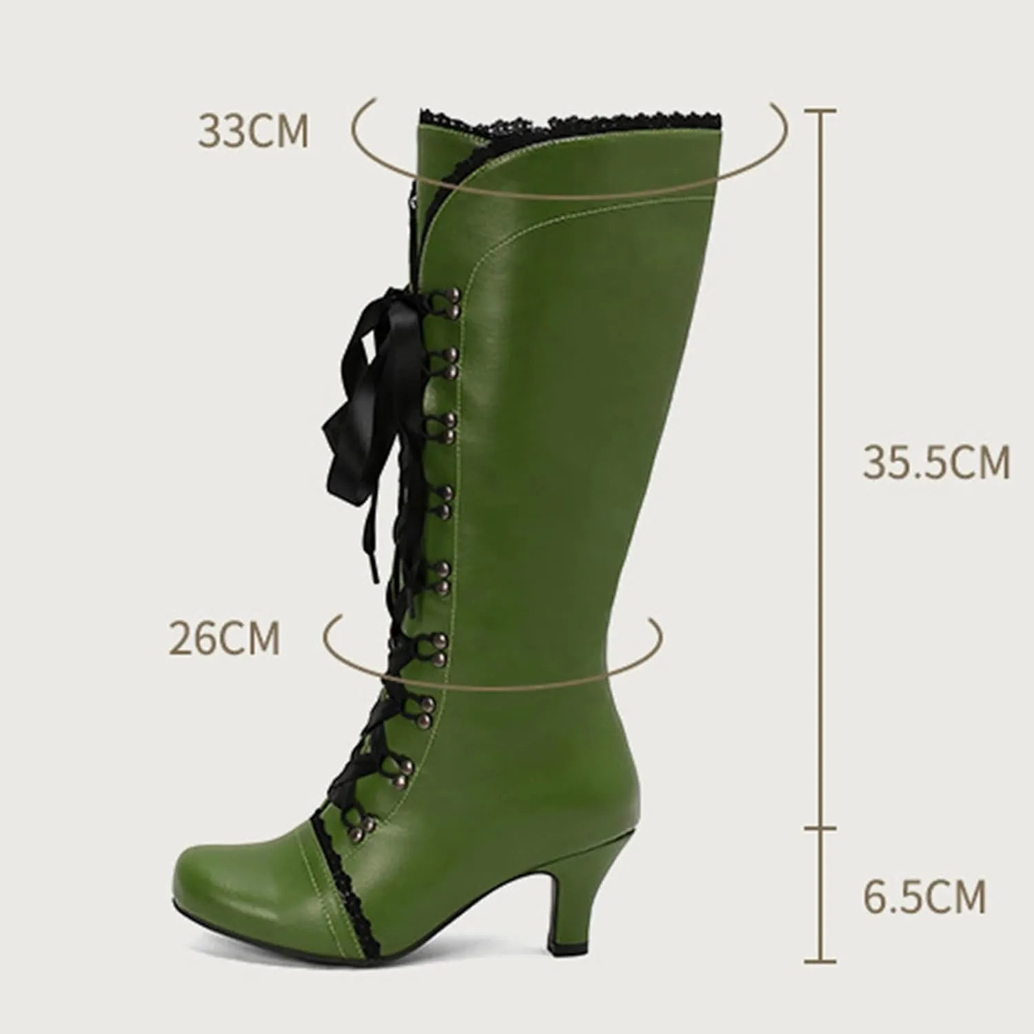 Vintage Boots for Women Lace up Witch Shoes with Zipper Heel Knee High Boots Square Toe Goth Tall Boots
