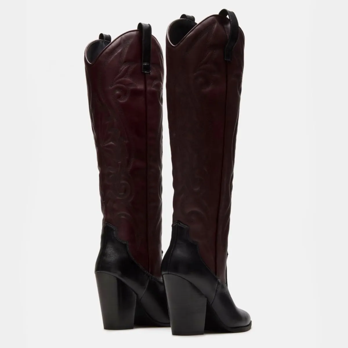Vintage Embroidered Cowboy Boots Women Knee High Western Boots Suede High Chunky Stacked Heel Pointed Toe Tall Cowgirl Boots Satin Studded Combat Boot Pull On Fall Winter Dressy 4-11 M US