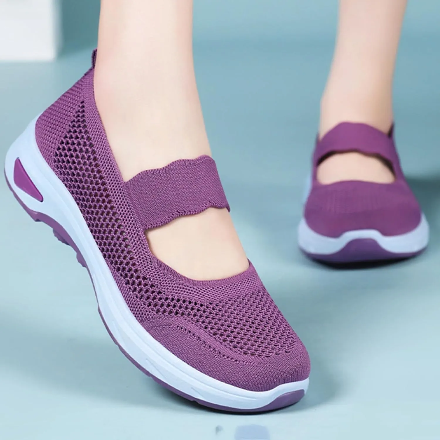 Walking Shoes Women Slip On Sneakers Knit Lightweight Comfortable Breathable Walking Shoes for Work Travel