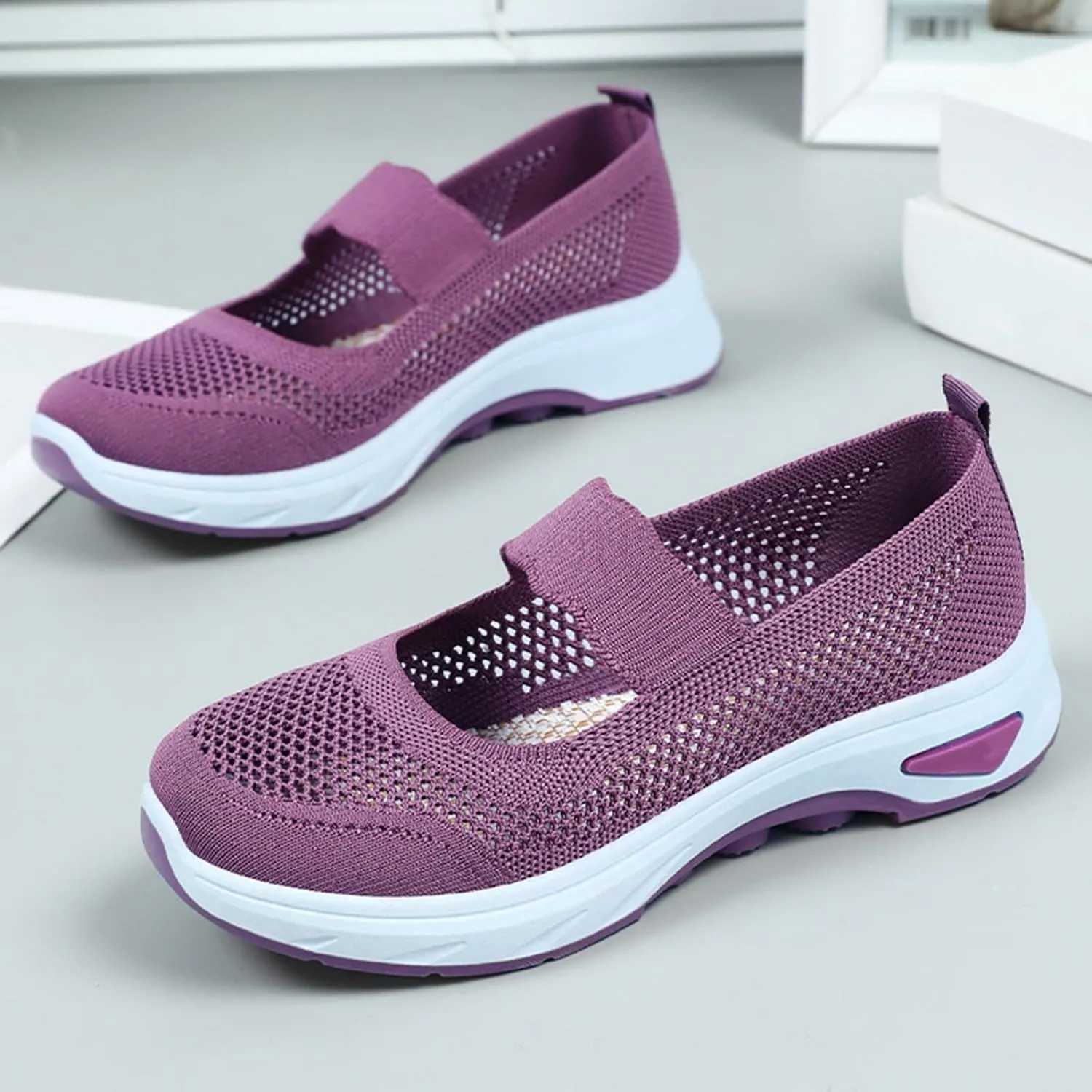 Walking Shoes Women Slip On Sneakers Knit Lightweight Comfortable Breathable Walking Shoes for Work Travel