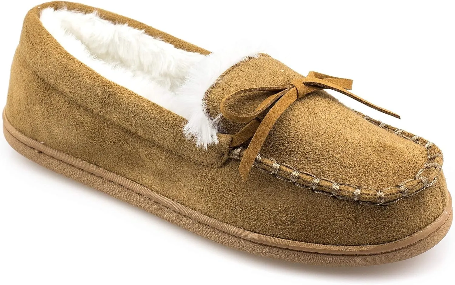 Warm Indoor/Outdoor Plush Fur Womens Moccasin Slippers Microsuede
