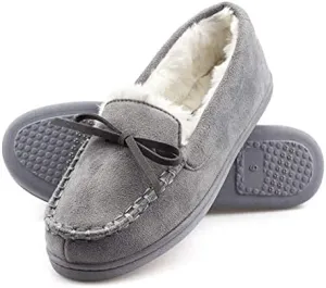 Warm Indoor/Outdoor Plush Fur Womens Moccasin Slippers Microsuede