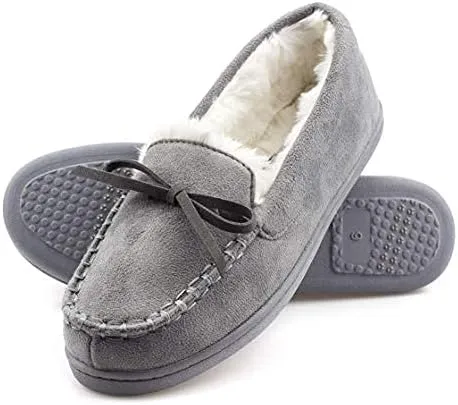 Warm Indoor/Outdoor Plush Fur Womens Moccasin Slippers Microsuede