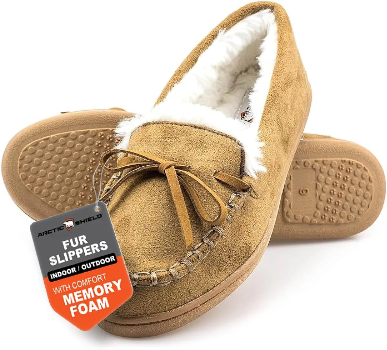 Warm Indoor/Outdoor Plush Fur Womens Moccasin Slippers Microsuede