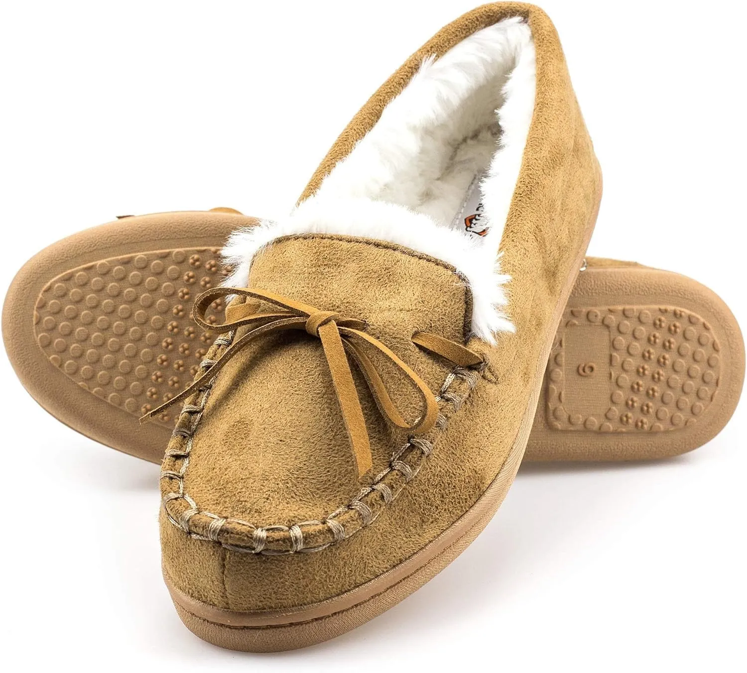 Warm Indoor/Outdoor Plush Fur Womens Moccasin Slippers Microsuede
