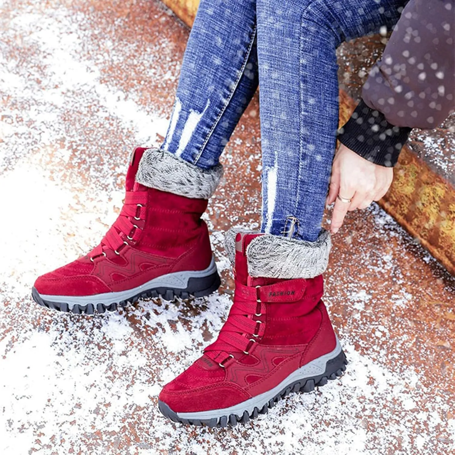 Waterproof Snow Boots Women, Winter Snow Boots Lightweight Warm Faux Fur Lined Mid-Calf Booties Anti-Slip Cold Weather Comfortable Furry Mid Calf Warm Shoes
