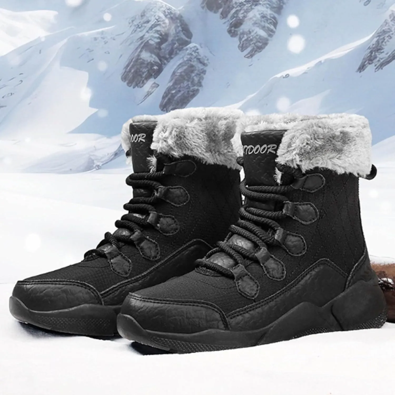 Waterproof Snow Boots Women, Winter Snow Boots Lightweight Warm Faux Fur Lined Mid-Calf Booties Anti-Slip Cold Weather Comfortable Furry Mid Calf Warm Shoes