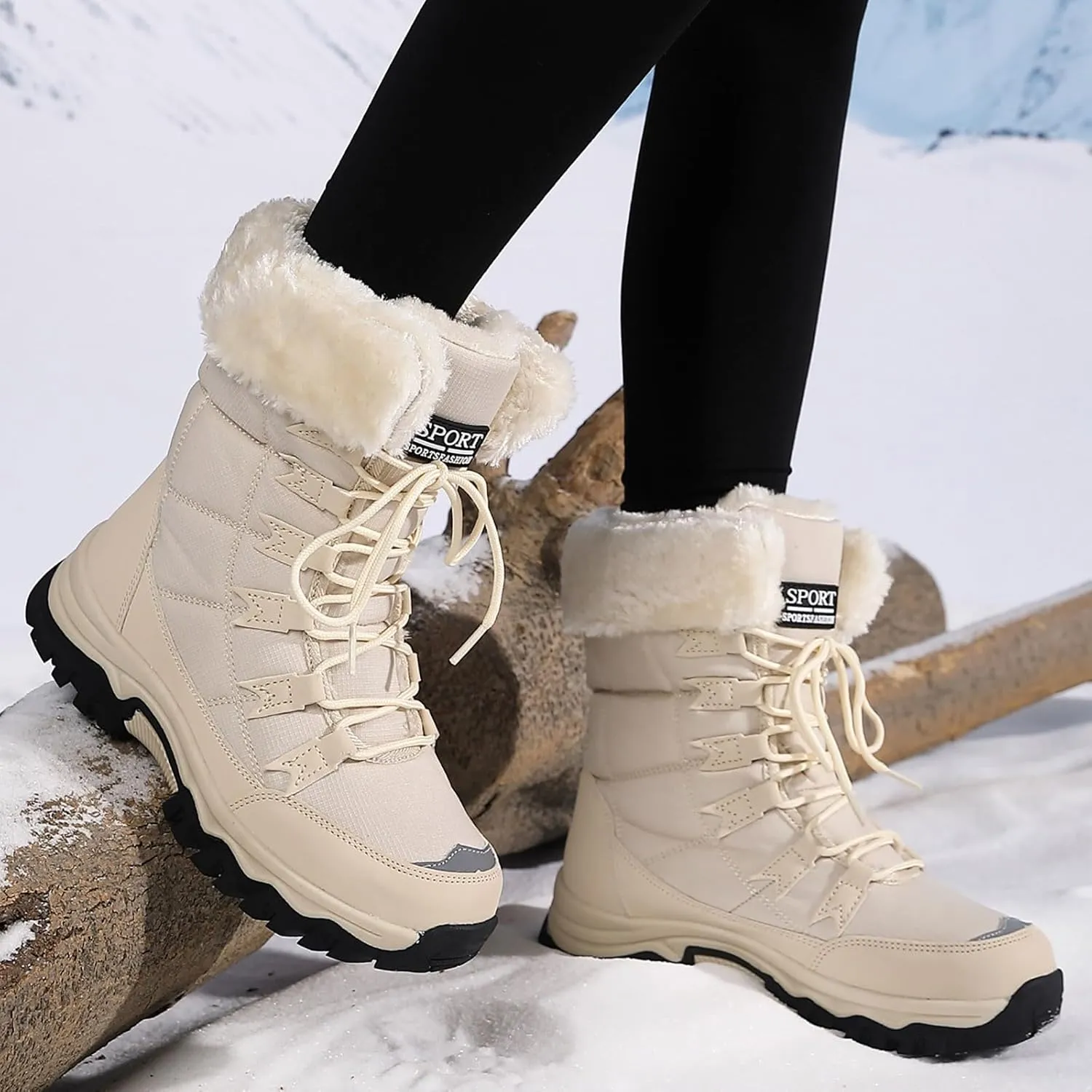 Waterproof Snow Boots Women, Winter Snow Boots Lightweight Warm Faux Fur Lined Mid-Calf Booties Anti-Slip Cold Weather Comfortable Furry Mid Calf Warm Shoes