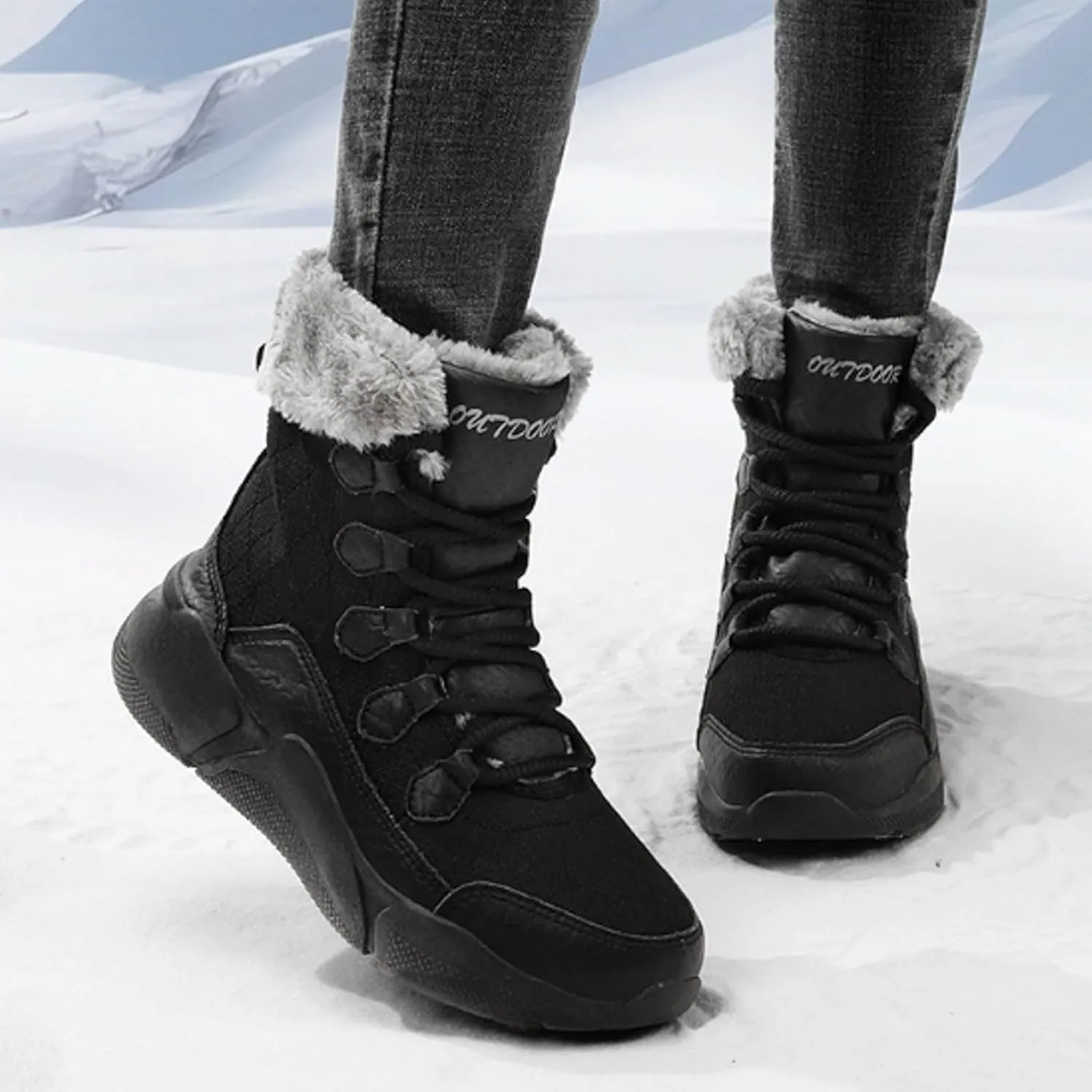 Waterproof Snow Boots Women, Winter Snow Boots Lightweight Warm Faux Fur Lined Mid-Calf Booties Anti-Slip Cold Weather Comfortable Furry Mid Calf Warm Shoes