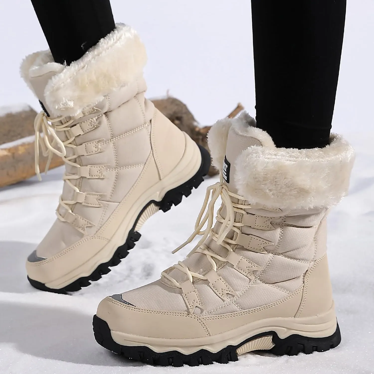 Waterproof Snow Boots Women, Winter Snow Boots Lightweight Warm Faux Fur Lined Mid-Calf Booties Anti-Slip Cold Weather Comfortable Furry Mid Calf Warm Shoes