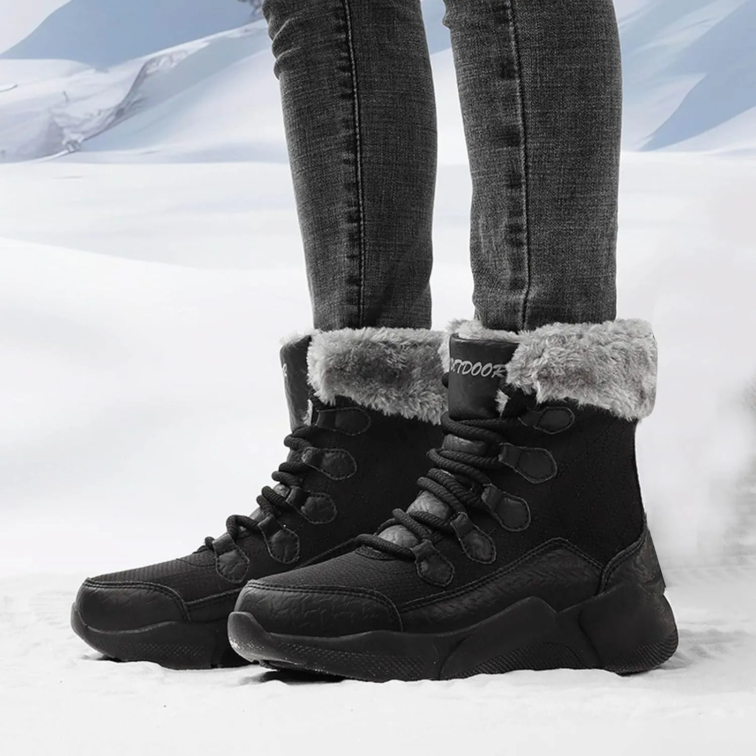 Waterproof Snow Boots Women, Winter Snow Boots Lightweight Warm Faux Fur Lined Mid-Calf Booties Anti-Slip Cold Weather Comfortable Furry Mid Calf Warm Shoes