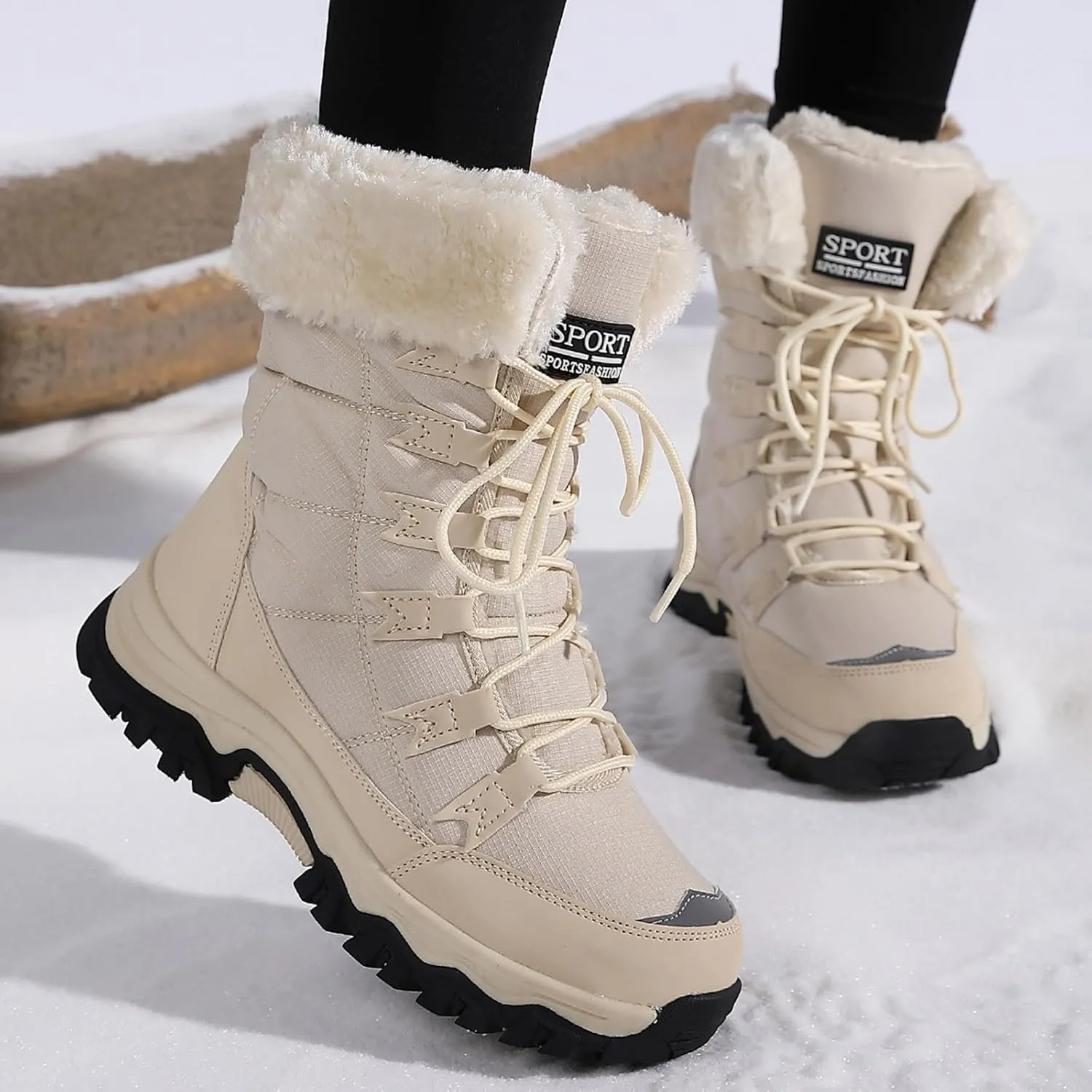 Waterproof Snow Boots Women, Winter Snow Boots Lightweight Warm Faux Fur Lined Mid-Calf Booties Anti-Slip Cold Weather Comfortable Furry Mid Calf Warm Shoes