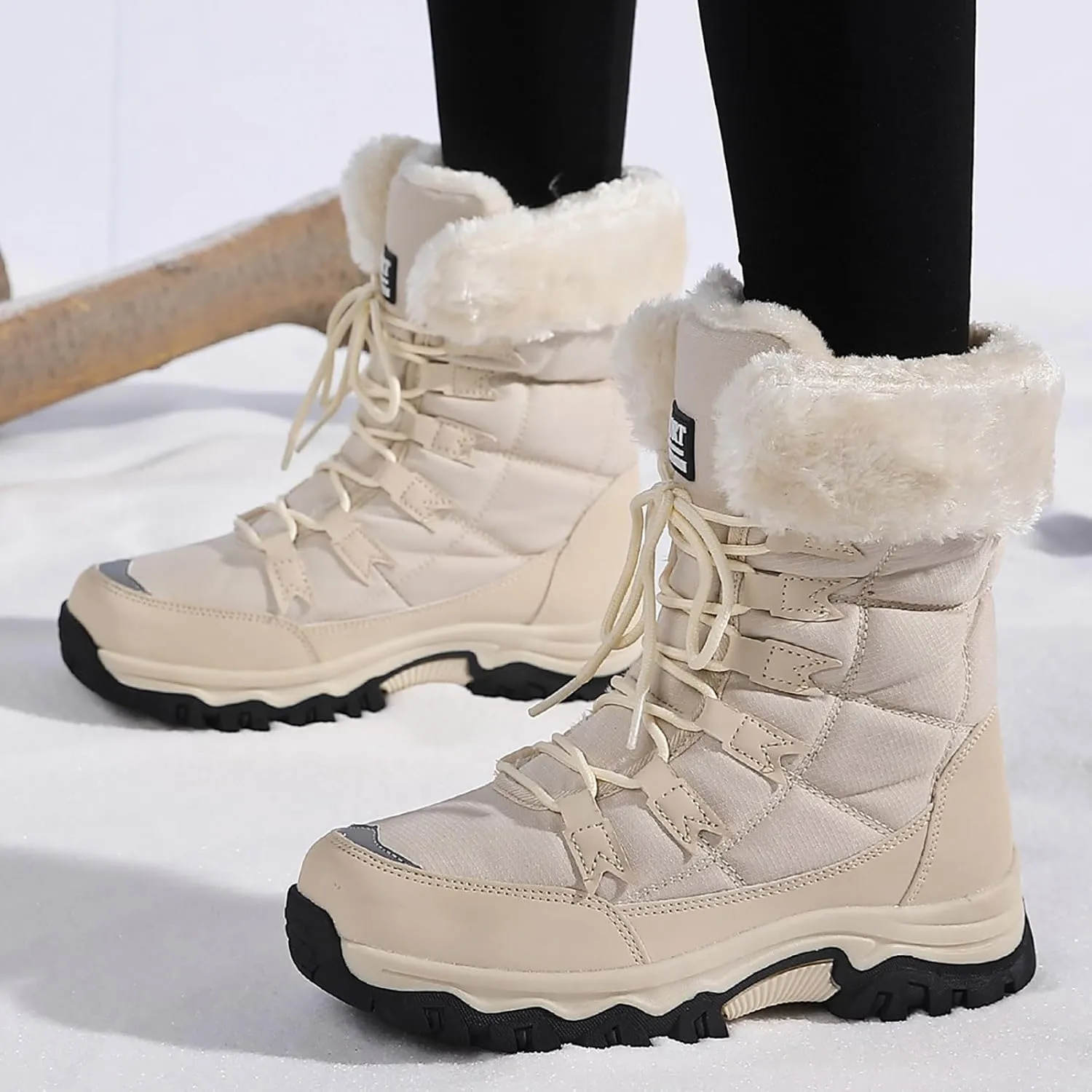 Waterproof Snow Boots Women, Winter Snow Boots Lightweight Warm Faux Fur Lined Mid-Calf Booties Anti-Slip Cold Weather Comfortable Furry Mid Calf Warm Shoes