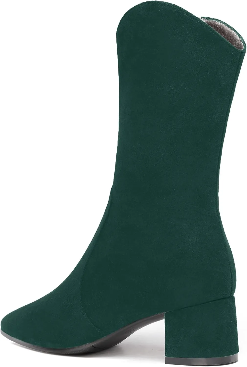 WAYDERNS Women's Suede Pointed Toe Zip Chunky Low Heel Mid Calf Boots 2 Inch