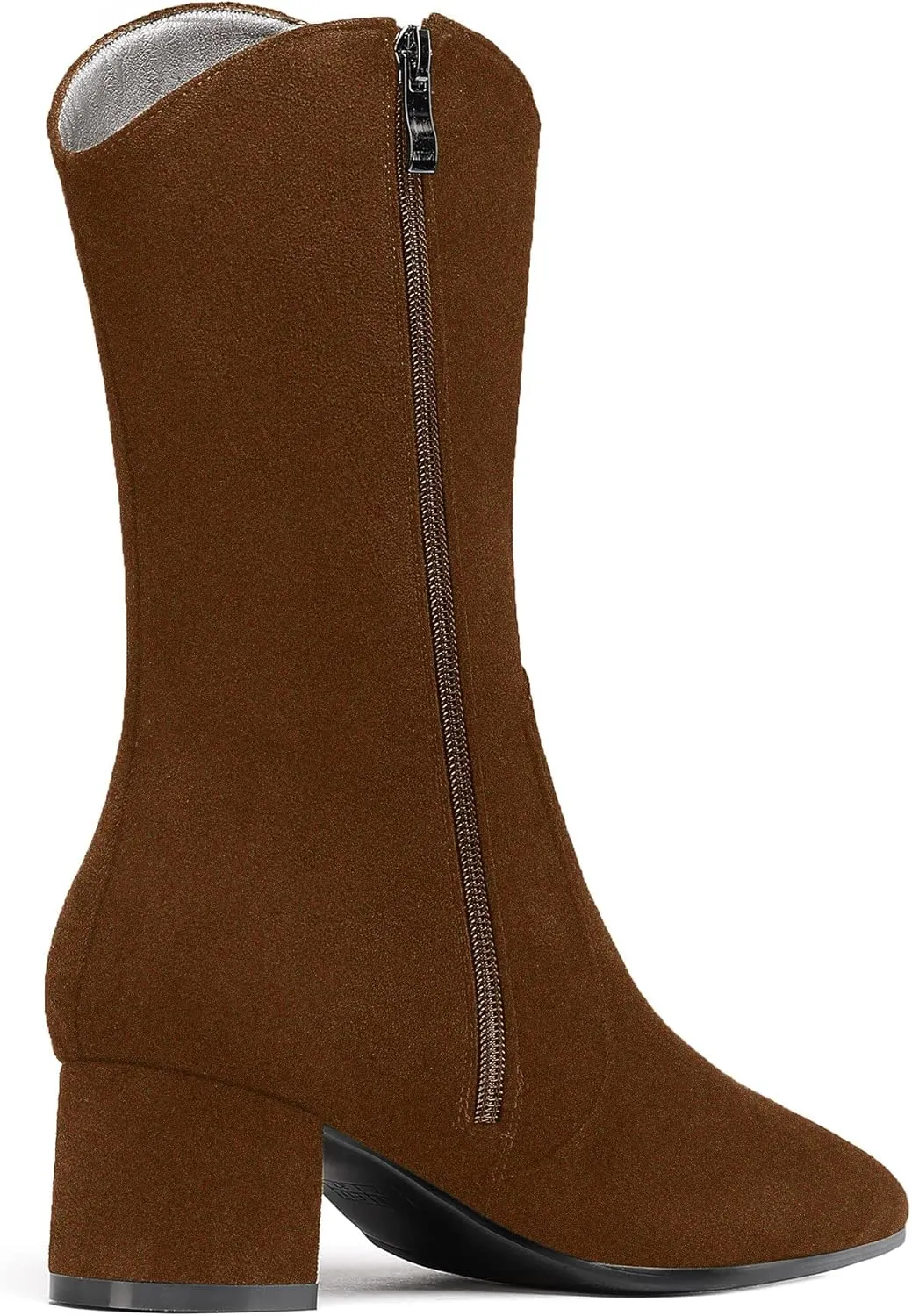 WAYDERNS Women's Suede Pointed Toe Zip Chunky Low Heel Mid Calf Boots 2 Inch