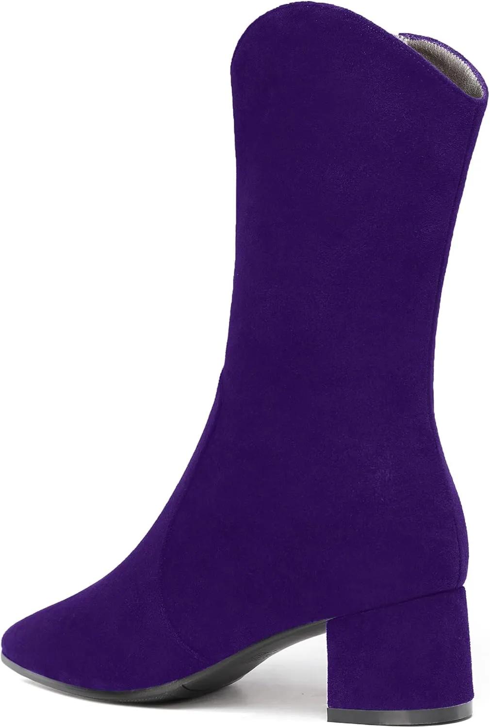 WAYDERNS Women's Suede Pointed Toe Zip Chunky Low Heel Mid Calf Boots 2 Inch
