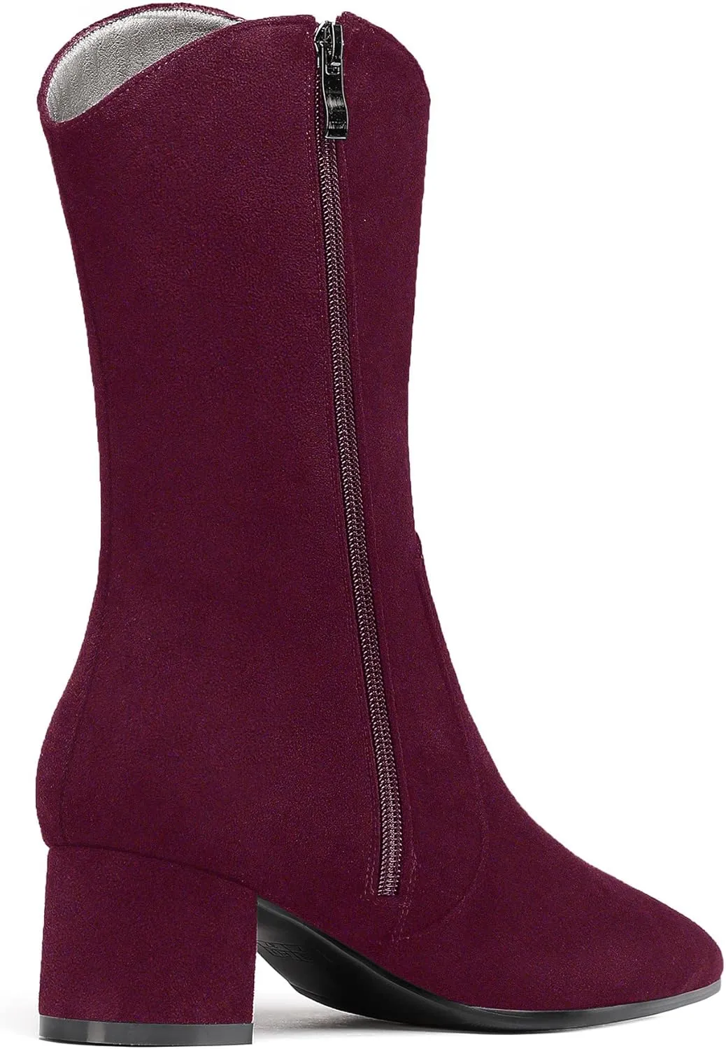 WAYDERNS Women's Suede Pointed Toe Zip Chunky Low Heel Mid Calf Boots 2 Inch