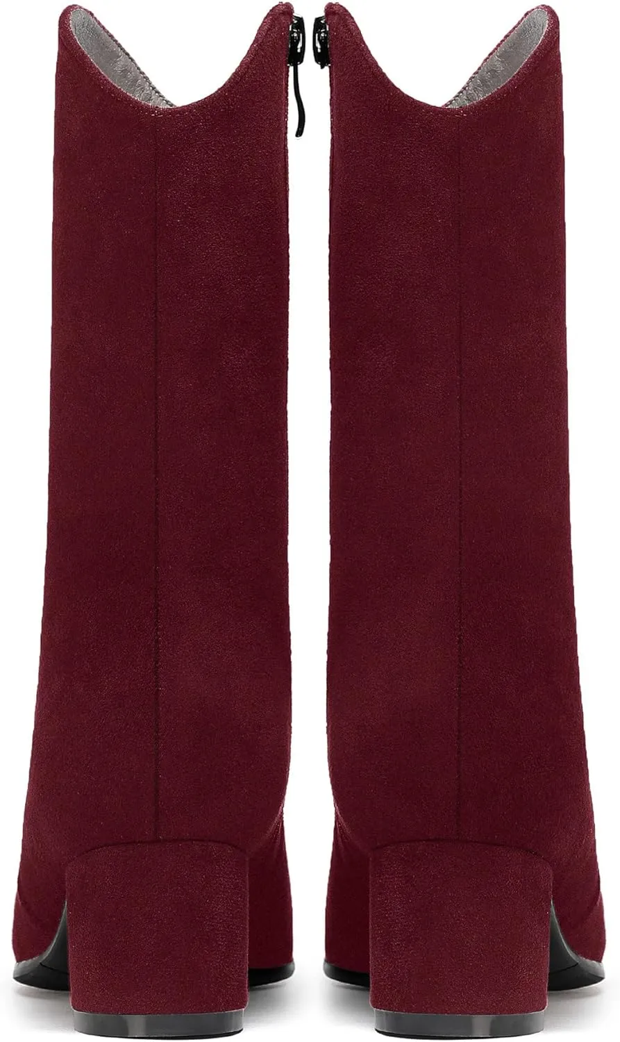 WAYDERNS Women's Suede Pointed Toe Zip Chunky Low Heel Mid Calf Boots 2 Inch