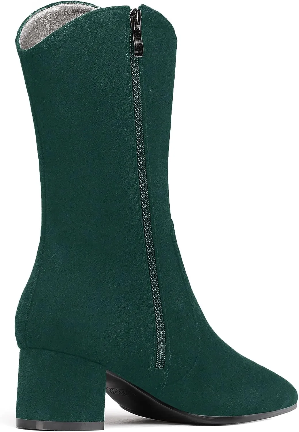 WAYDERNS Women's Suede Pointed Toe Zip Chunky Low Heel Mid Calf Boots 2 Inch