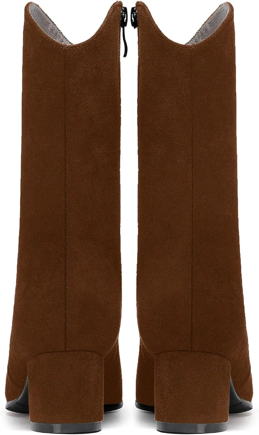 WAYDERNS Women's Suede Pointed Toe Zip Chunky Low Heel Mid Calf Boots 2 Inch