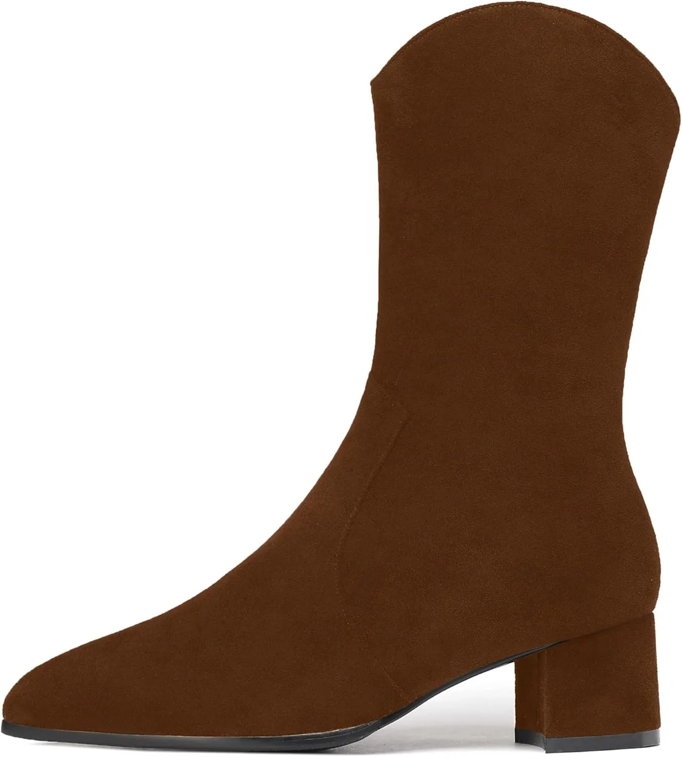WAYDERNS Women's Suede Pointed Toe Zip Chunky Low Heel Mid Calf Boots 2 Inch