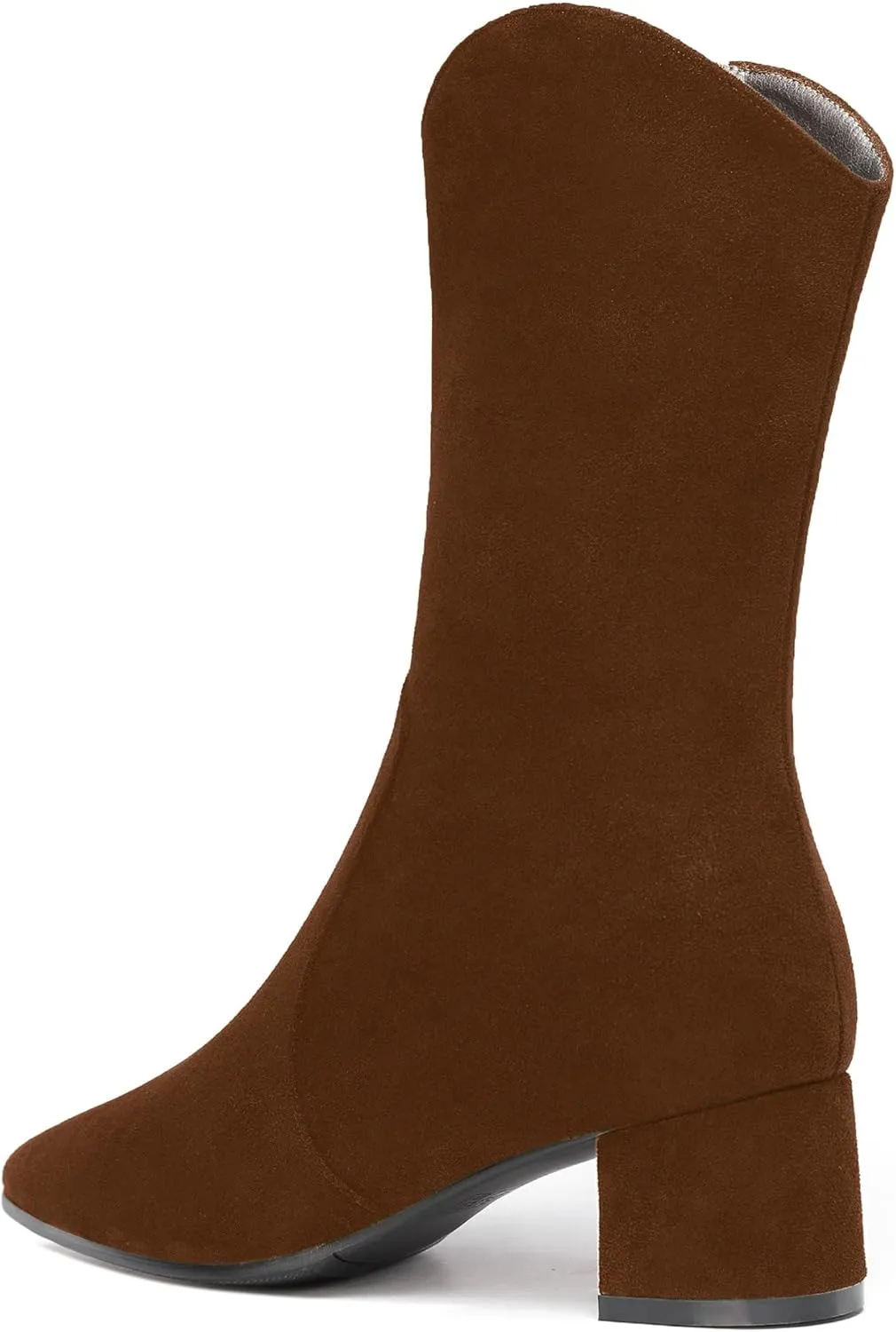 WAYDERNS Women's Suede Pointed Toe Zip Chunky Low Heel Mid Calf Boots 2 Inch