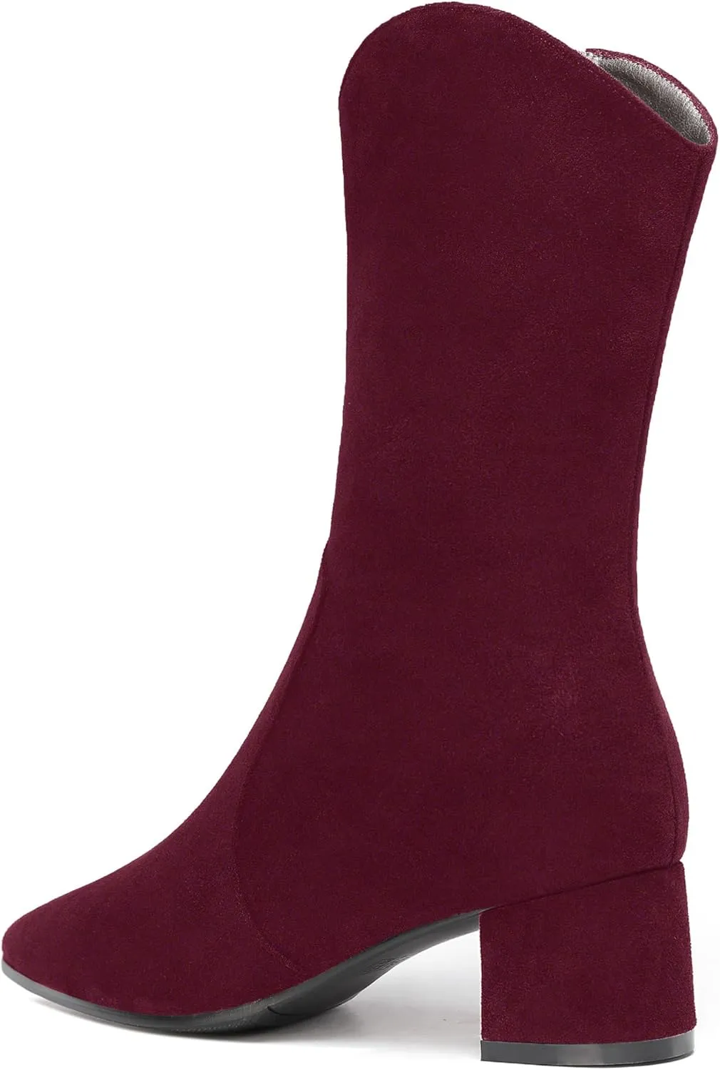 WAYDERNS Women's Suede Pointed Toe Zip Chunky Low Heel Mid Calf Boots 2 Inch