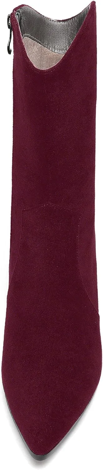WAYDERNS Women's Suede Pointed Toe Zip Chunky Low Heel Mid Calf Boots 2 Inch