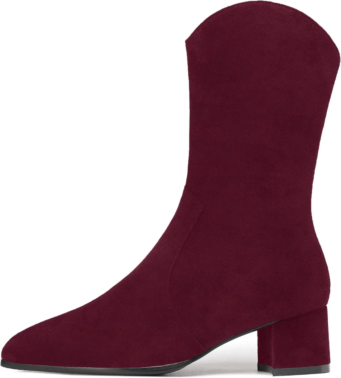 WAYDERNS Women's Suede Pointed Toe Zip Chunky Low Heel Mid Calf Boots 2 Inch
