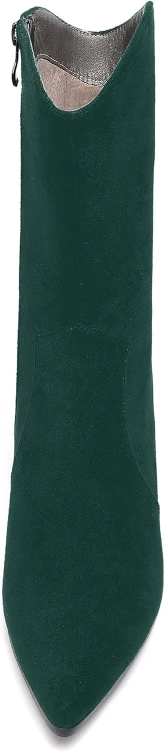 WAYDERNS Women's Suede Pointed Toe Zip Chunky Low Heel Mid Calf Boots 2 Inch