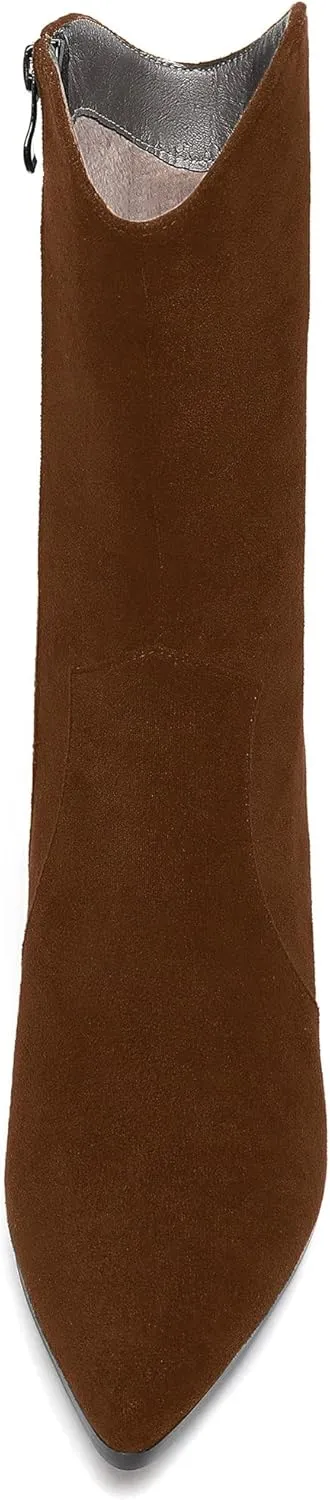 WAYDERNS Women's Suede Pointed Toe Zip Chunky Low Heel Mid Calf Boots 2 Inch