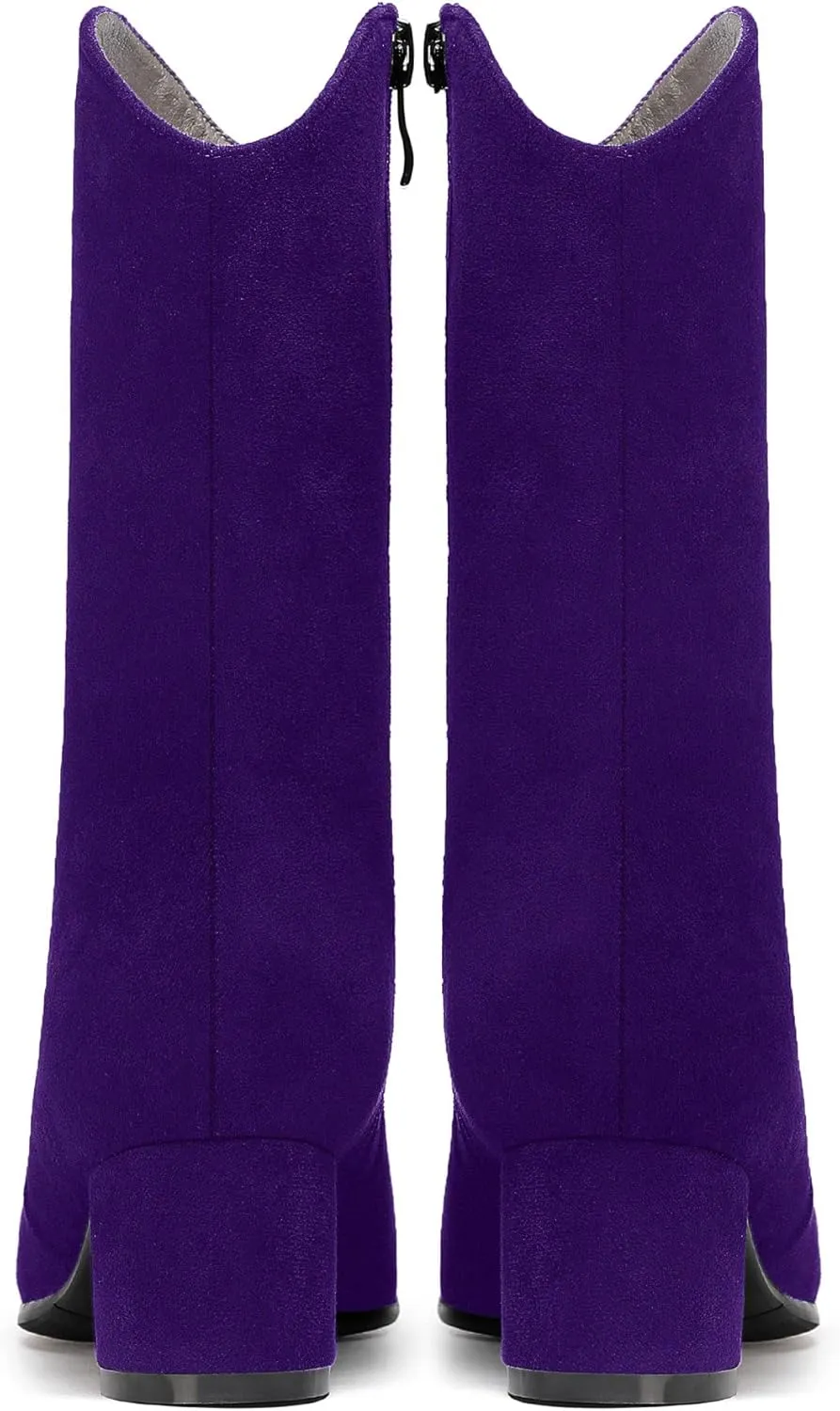 WAYDERNS Women's Suede Pointed Toe Zip Chunky Low Heel Mid Calf Boots 2 Inch