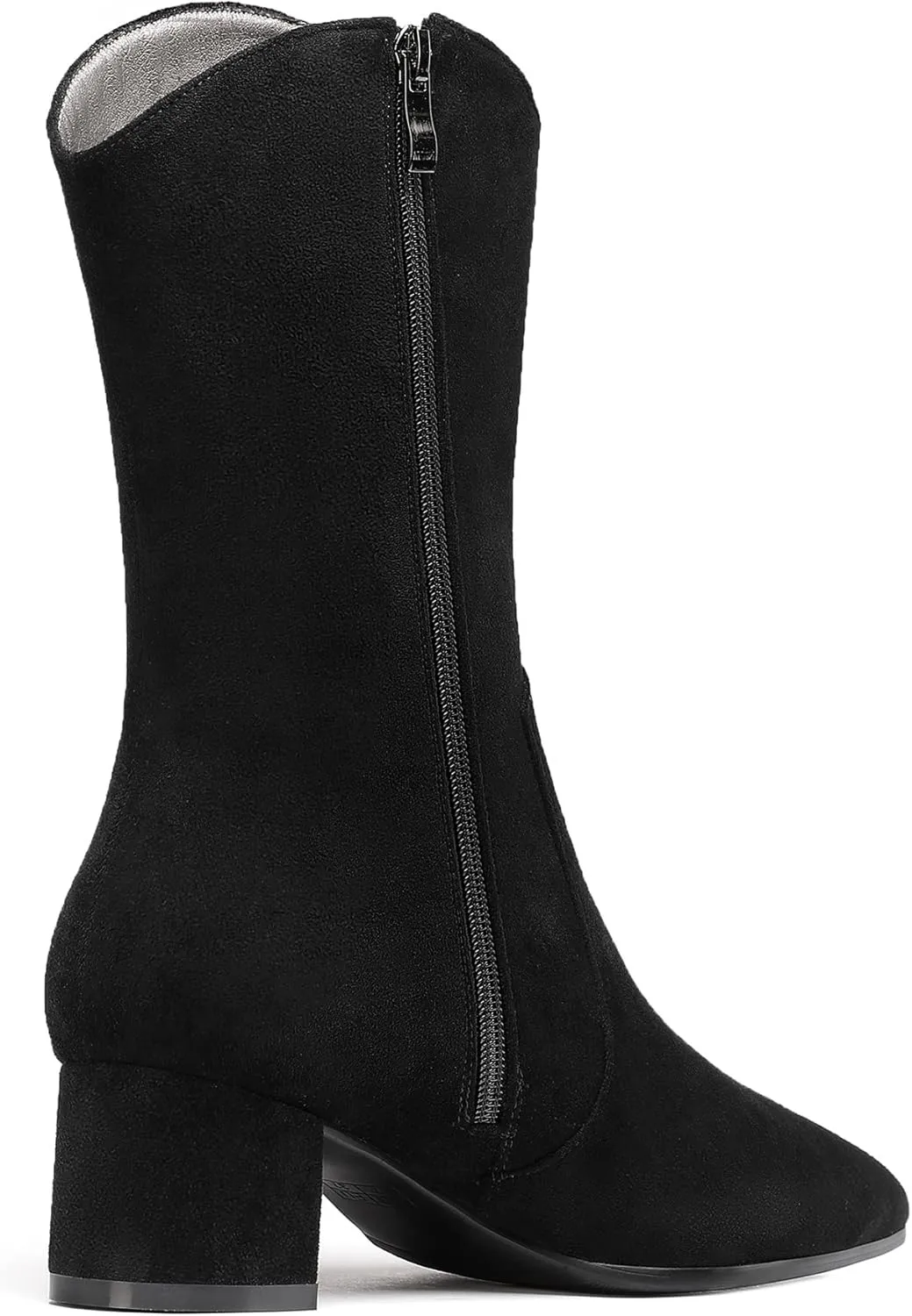 WAYDERNS Women's Suede Pointed Toe Zip Chunky Low Heel Mid Calf Boots 2 Inch