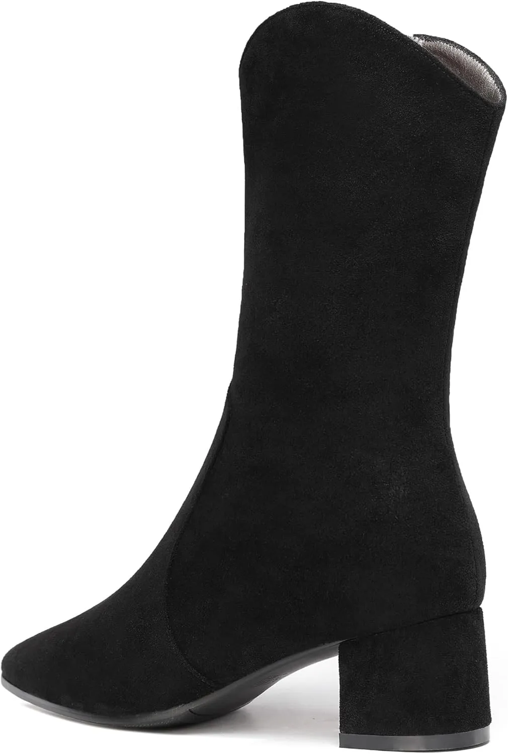 WAYDERNS Women's Suede Pointed Toe Zip Chunky Low Heel Mid Calf Boots 2 Inch