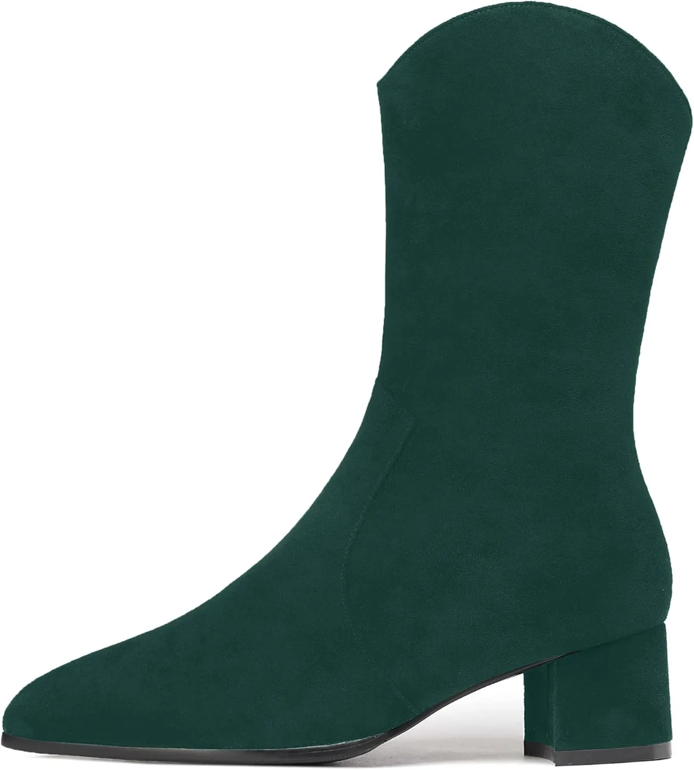 WAYDERNS Women's Suede Pointed Toe Zip Chunky Low Heel Mid Calf Boots 2 Inch