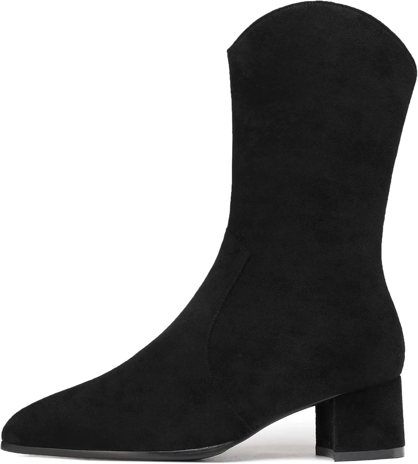 WAYDERNS Women's Suede Pointed Toe Zip Chunky Low Heel Mid Calf Boots 2 Inch