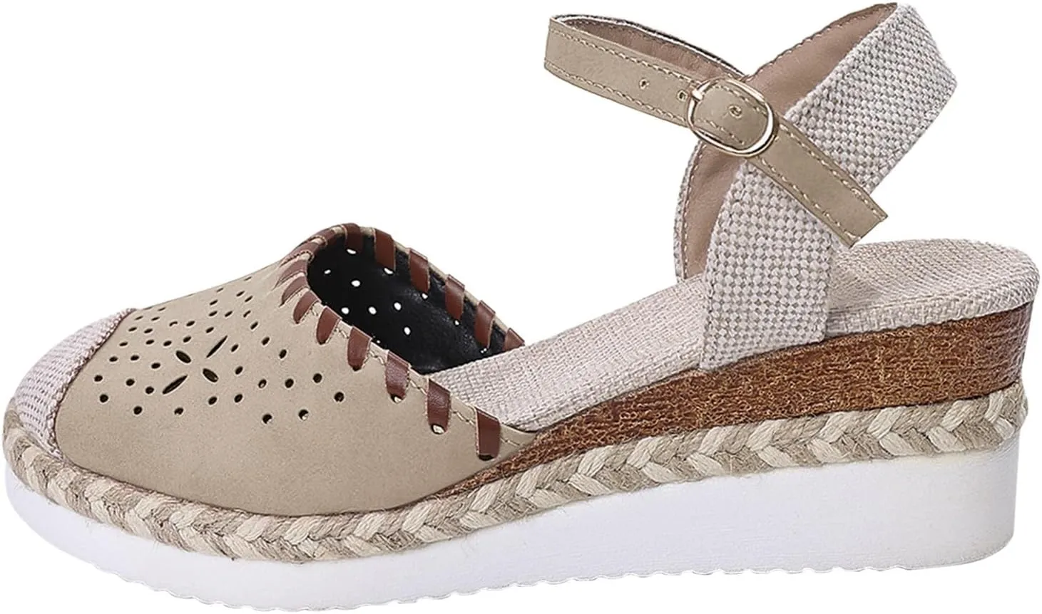 Wedge Heel Sandals for Women Closed Toe Ankle Strap Color Blocked Summer Dress Espadrilles Shoes for Party Holiday