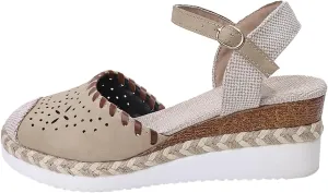 Wedge Heel Sandals for Women Closed Toe Ankle Strap Color Blocked Summer Dress Espadrilles Shoes for Party Holiday