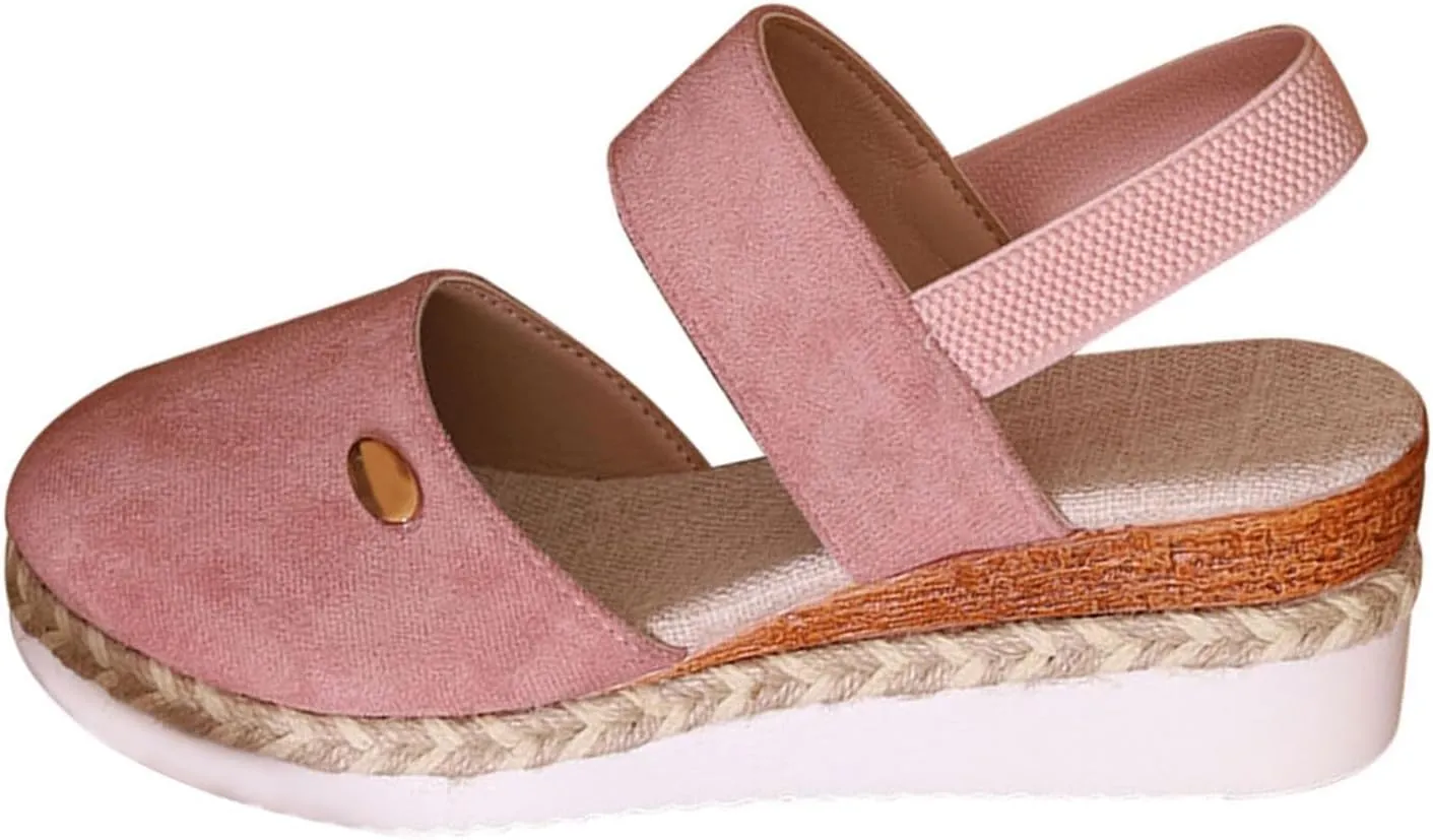 Wedge Heel Sandals for Women Closed Toe Ankle Strap Solid Color Summer Dressy Shoes Casual Comfort Espadrilles