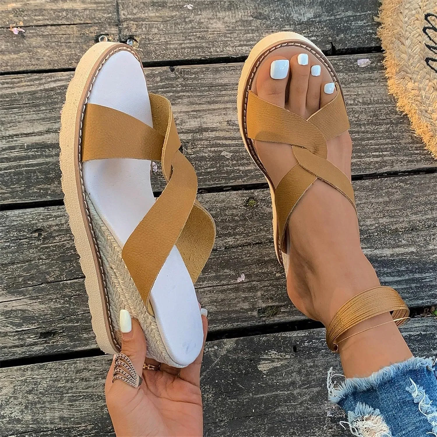 Wedge Sandals for Women Dressy Slip On Open Toe Fashion Slippers Casual Dressy Comfortable Summer Espadrilles Wedges