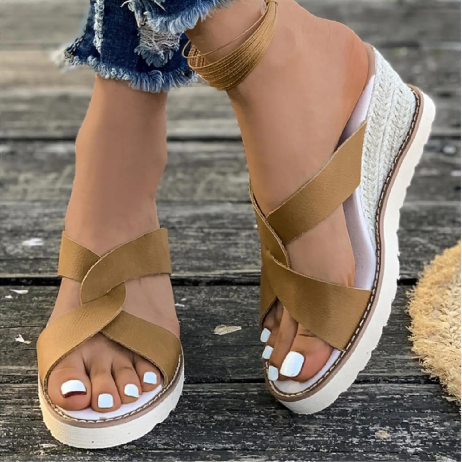 Wedge Sandals for Women Dressy Slip On Open Toe Fashion Slippers Casual Dressy Comfortable Summer Espadrilles Wedges