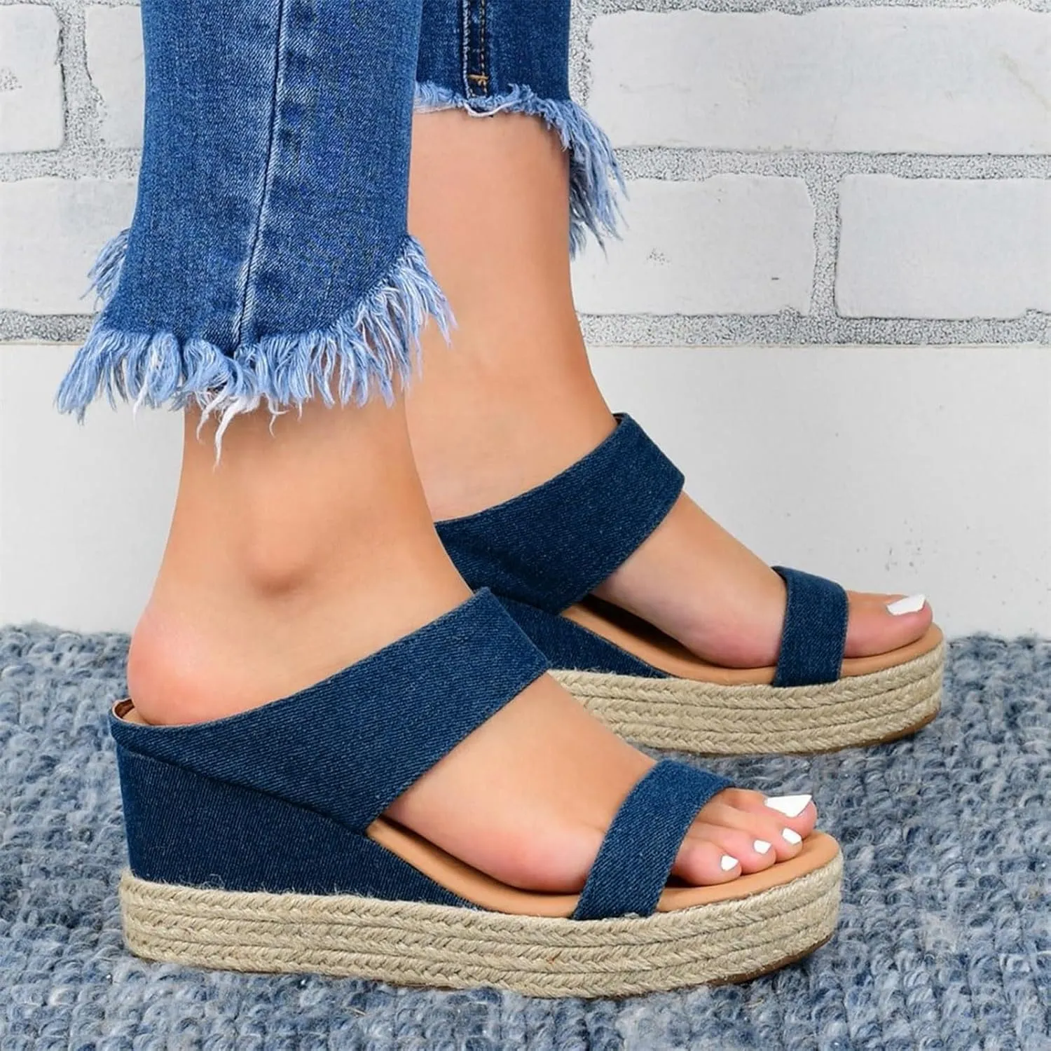 Wedge Sandals for Women Platform Wedge Heels Comfortable Summer Slip On Open Toe Espadrilles Low Wedges Shoes Trendy Dressy Casual Cork Summer Dress Shoes Ladies Wedges