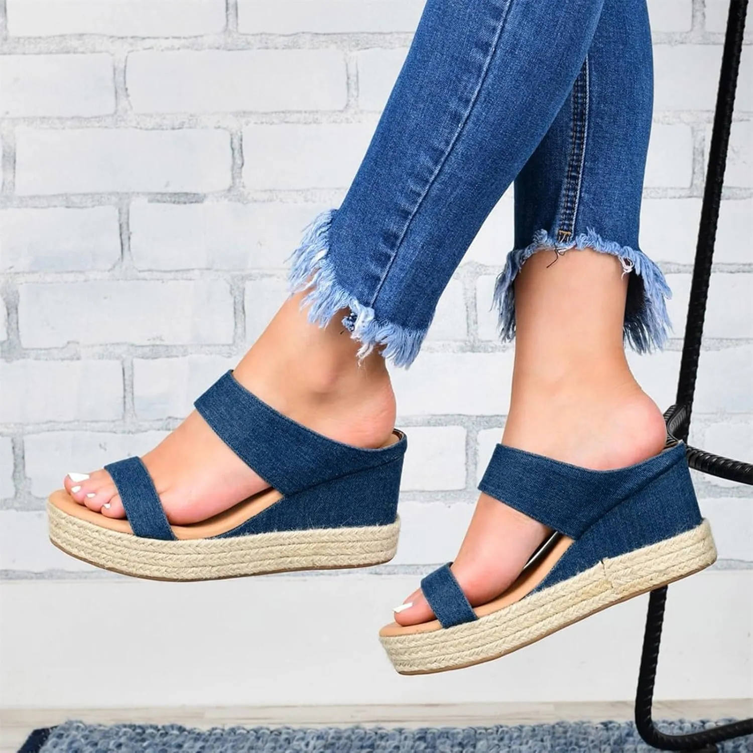Wedge Sandals for Women Platform Wedge Heels Comfortable Summer Slip On Open Toe Espadrilles Low Wedges Shoes Trendy Dressy Casual Cork Summer Dress Shoes Ladies Wedges