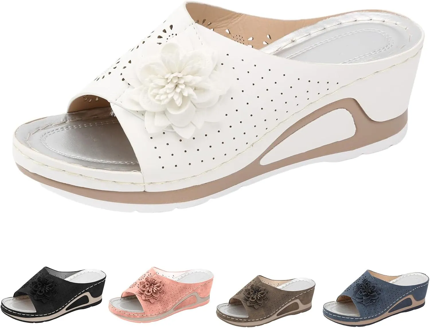 Wedge Sandals for Women Summer Leather Soft Insole Orthopedic Arch Support Sandals Casual Slip on Summer Shoes Dressy Walking Beach Slippers